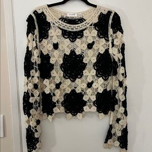 Elegant Black and Cream Crochet Blouse